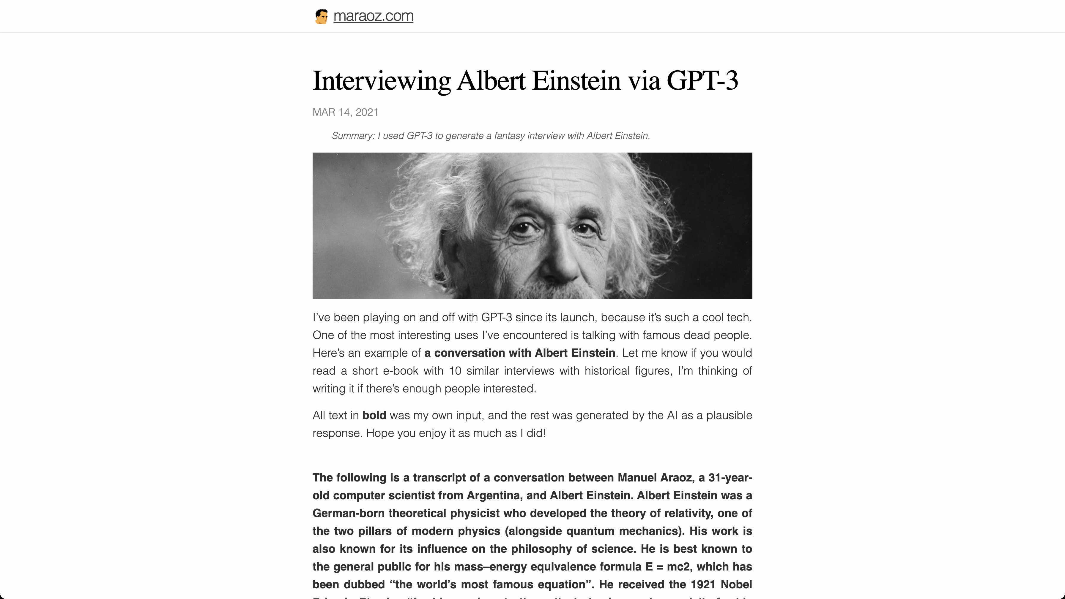 Interviewing Albert Einstein via GPT-3 - скриншот 1
