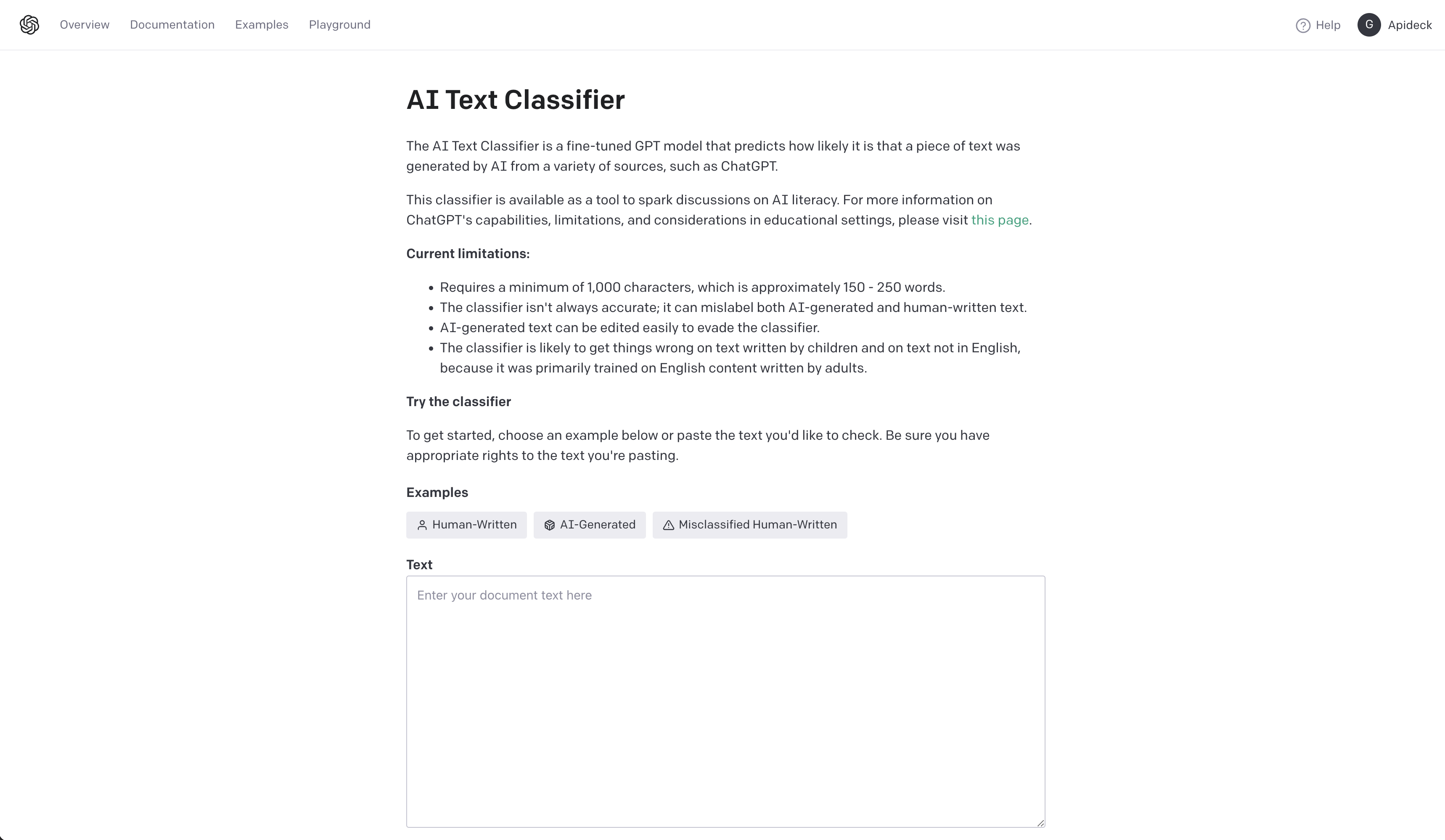 OpenAI AI Text Classifier - скриншот 1