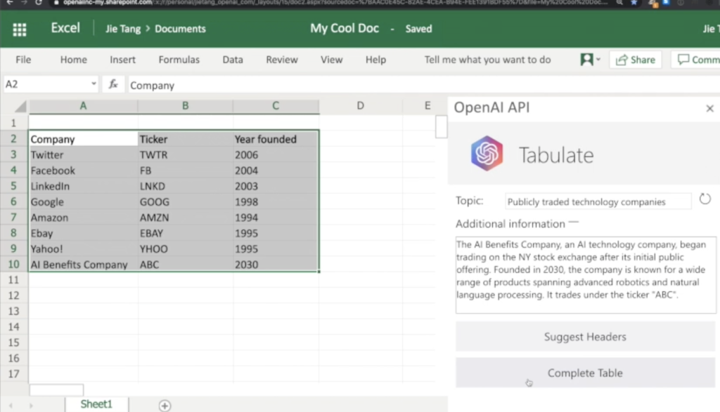 Excel (OpenAI Tabulate) - скриншот 1